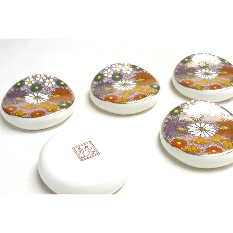 九谷焼 高級 陶磁器 箸置き5個セット 金花詰 転写紙焼成 (Kutani