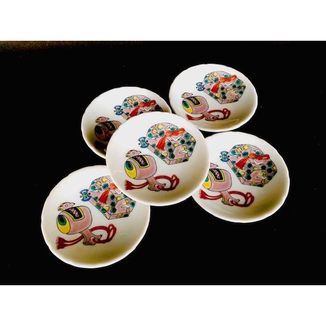 九谷焼 高級 陶磁器 小皿揃え 宝尽くし 3寸花びら型 裏絵(kutani dish 