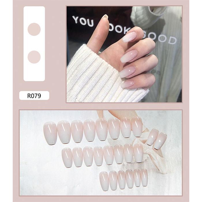 ネイルチップ ロング オーバル スクエア 韓国 シンプル (ホワイト  