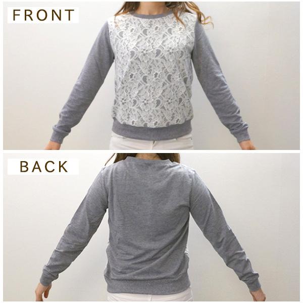 トレーナー レディース 服 トップス スウェット レース 白 オフ