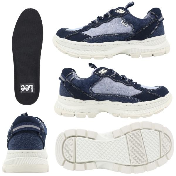Lee（リー） スニーカー メンズ 靴 黒 ブラック 紺 ネイビー 本革