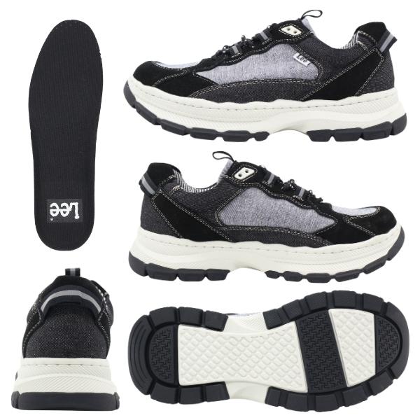 Lee（リー） スニーカー メンズ 靴 黒 ブラック 紺 ネイビー 本革