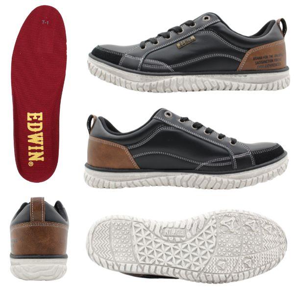 エドウィン スニーカー メンズ 靴 黒 ブラック レッド 軽量 軽い 幅広