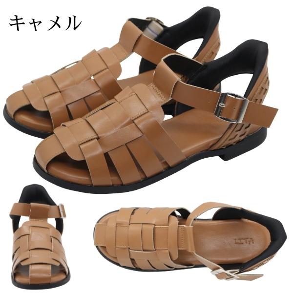 レディース 靴 サンダル レザー グルカサンダル 黒 ブラック茶色