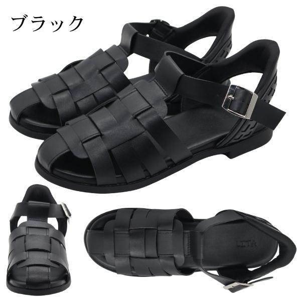 レディース 靴 サンダル レザー グルカサンダル 黒 ブラック茶色