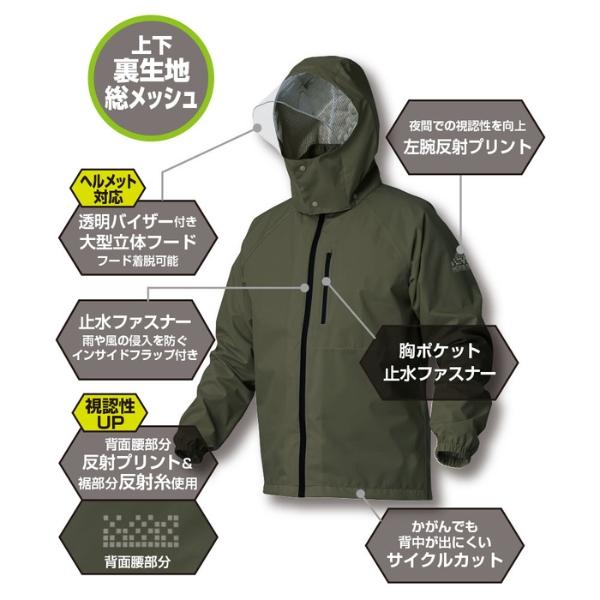 レインコート メンズ 上下セット 透湿防水 透明バイザー ヘルメット
