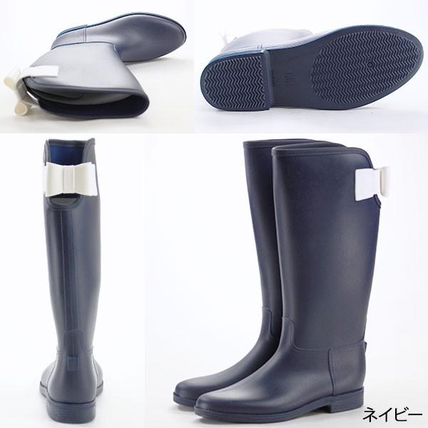レインブーツ レディース 長靴 ロング バックリボン おしゃれ ラバー