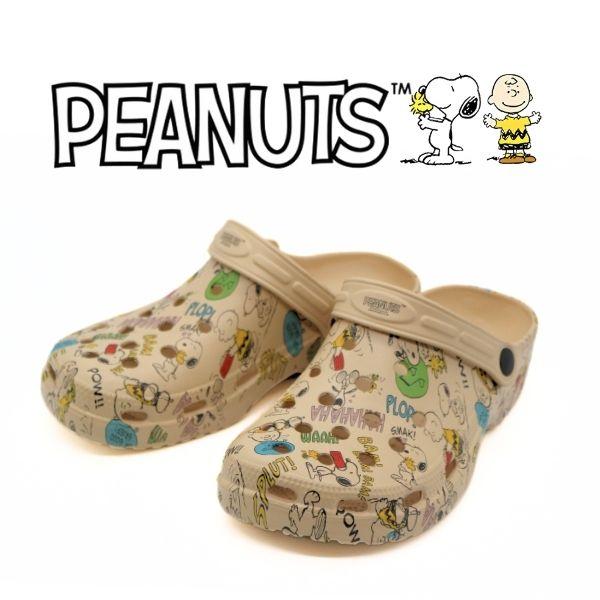 PEANUTS スヌーピー サンダル レディース 靴 クロッグ 黒 白 ホワイト