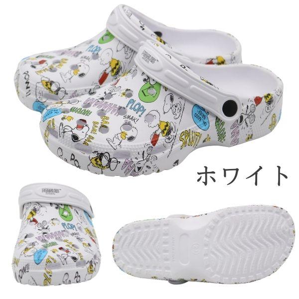 PEANUTS スヌーピー サンダル レディース 靴 クロッグ 黒 白 ホワイト