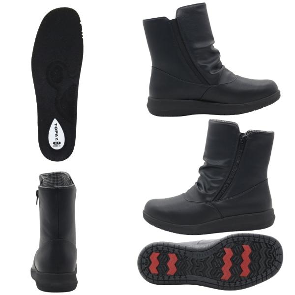 TOPAZ ブーツ レディース 靴 黒 ブラック ミドル丈 暖かい 防滑 滑ら