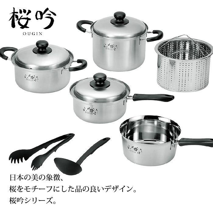 値下げ  鍋セット 片手鍋 18cm/パスタ鍋 20cm/両手鍋 20cm お玉・トング付き 6点 IH対応 ステンレス製 パスタポット 鍋 なべ 深型 寸の画像