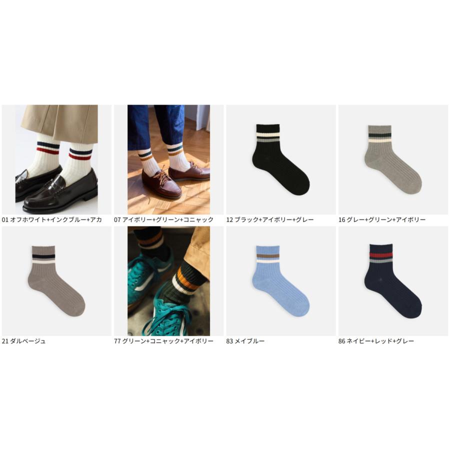Tabio MEN（タビオ メン） メンズ 綿混 2本ライン ショートソックス