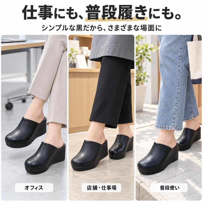 オフィスサンダル レディース 厚底 約7cmヒール 前ふさがり サボ