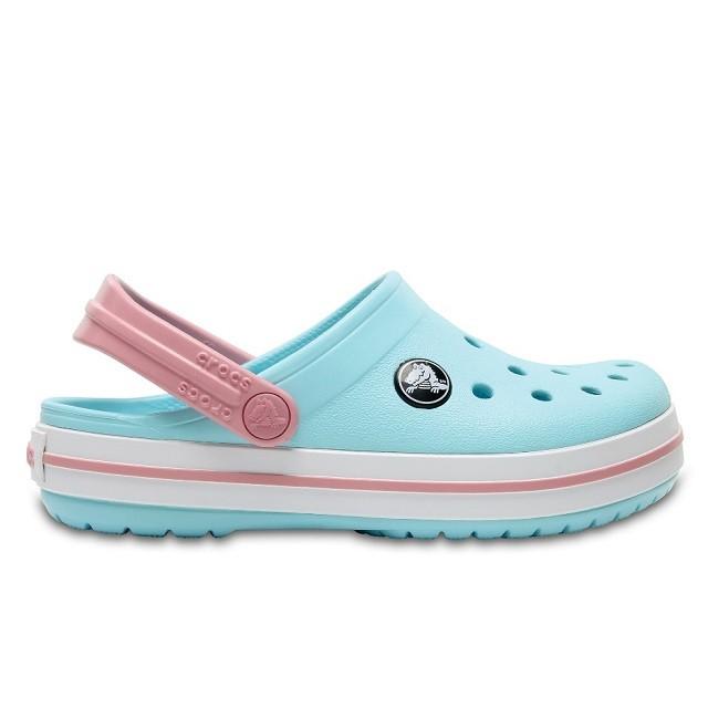 white and blue crocs