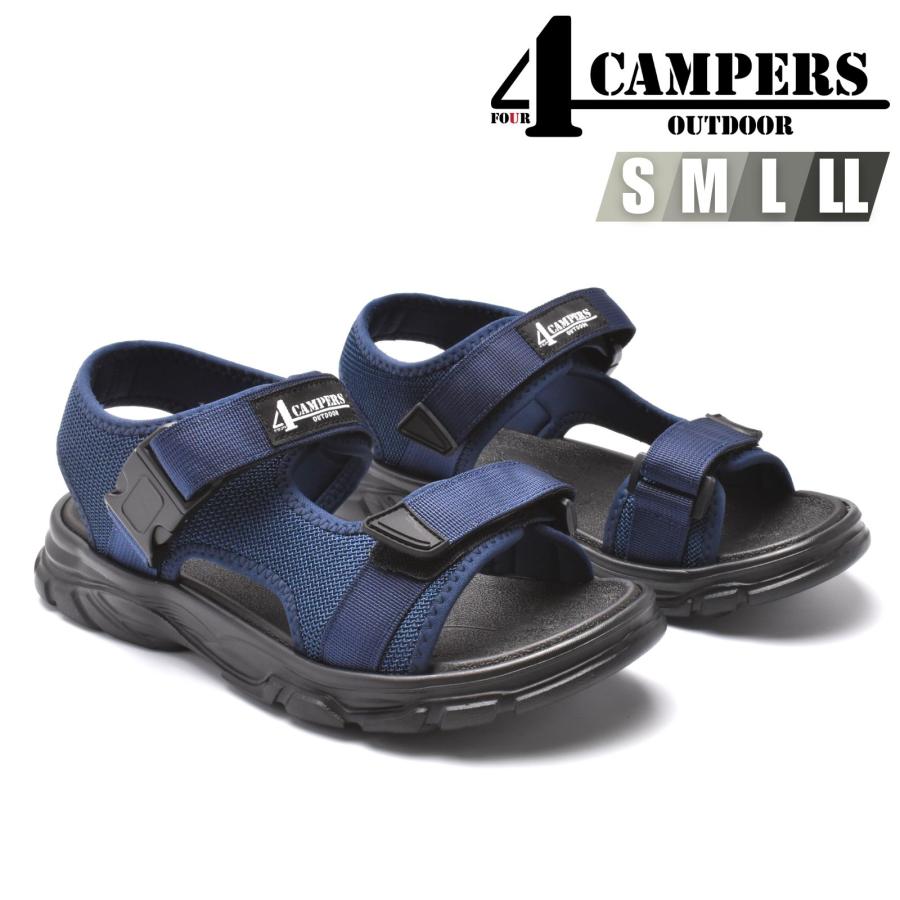 4CAMPERS スポーツサンダル メンズ ベルクロ キャンプ アウトドア 黒