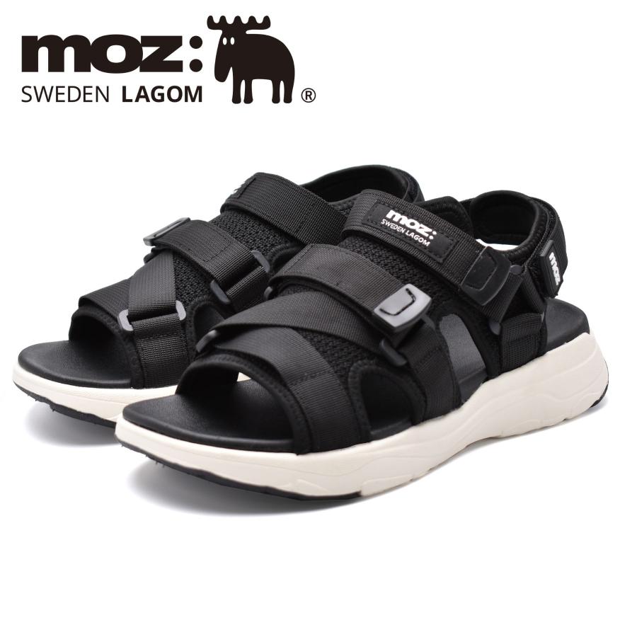 moz（モズ） スポーツサンダル メンズ 3点ベルト ベルクロ ブラック