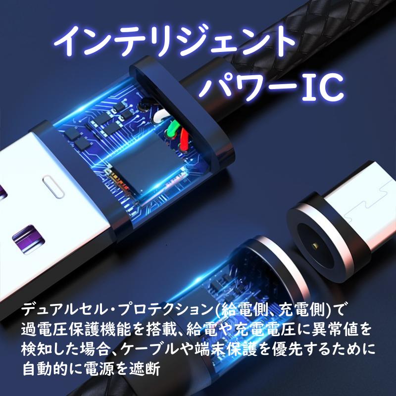 充電ケーブル マグネット 充電器 タイプC type-c 3in1 iphone アイフォン 携帯 スマホ USB 式｜kuturogi-shop｜06