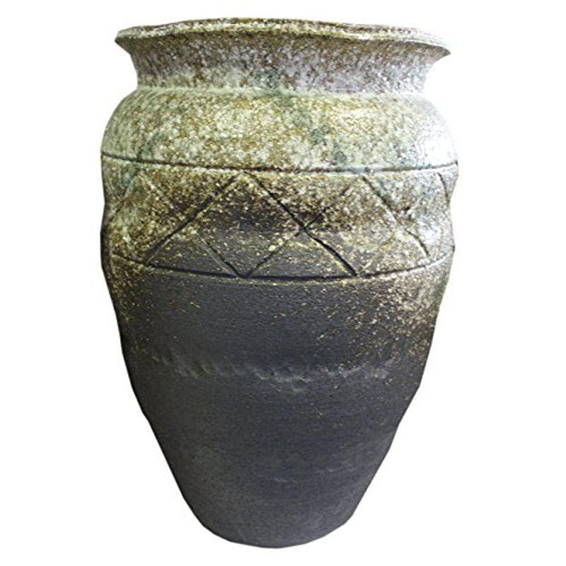 18号 陶器 古窯変織部流し壺型花瓶 信楽焼 花入 陶器 花器
