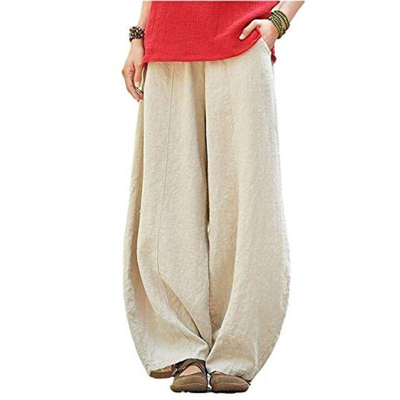 最大96 オフ アミークスエーアミーゴ サルエル パンツ バルーン ガウチョ リネン ワイド 麻混 ユッタリ 春夏 ベージュ Xl