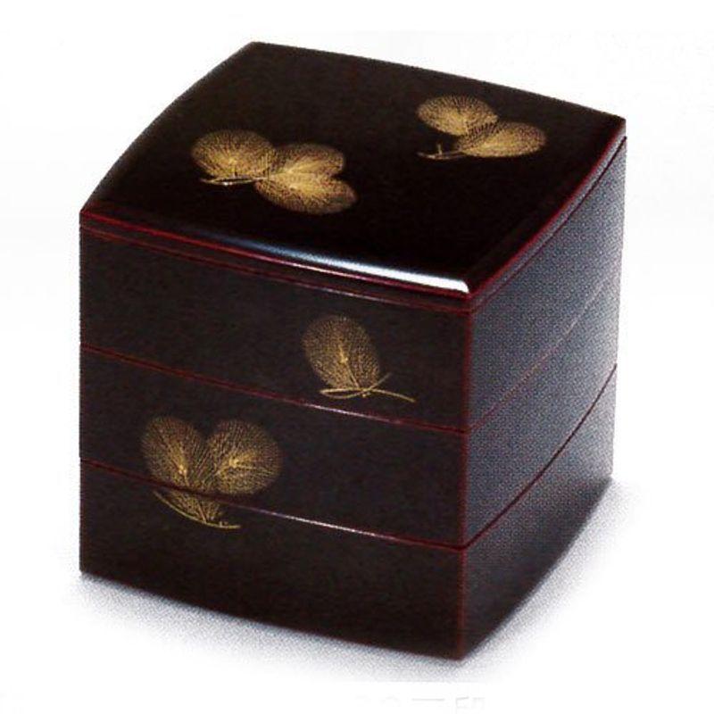 NEW限定品】【NEW限定品】3段重箱 胴張 溜 若松沈金 6寸三段重 越前