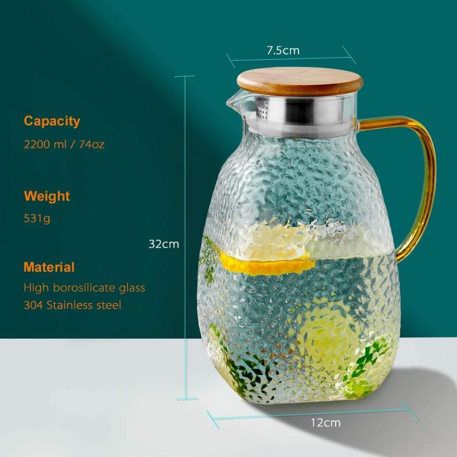 【2200ML】ガラスポット 耐熱直火可 大容量 2000ml ガラスピッチャー リットル 麦茶 アイスティー 花茶 ティーポット 耐熱ガラス 2.2リットル jscyyf261鯨山