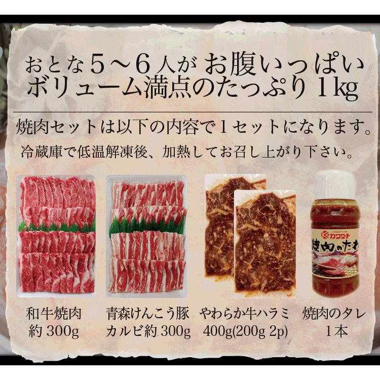 ギフト 肉 焼肉 福袋 1kg 3種盛 | 送料無料 | 肉 和牛 入り 焼肉セット 訳あり ハラミ 豚 カルビ |  | 10