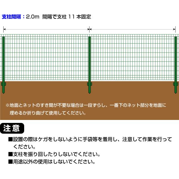 簡単金網 フェンス 改良型 1800 ネット+支柱 セット 緑 メッシュ ロール 屋外 高さ1800 外構｜kwn｜09