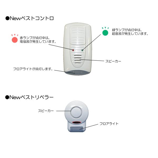 鼠退治 超音波 忌避剤 ネズミ撃退器 Newペストコントロ 1台と補助機 Newペストリペラー 2台セットの画像