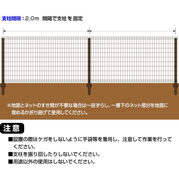 簡単金網フェンス 改良型 ダークブラウン 1500 ネット14m巻+支柱8本組 茶色 柵 防獣フェンス h1500｜kwn｜05