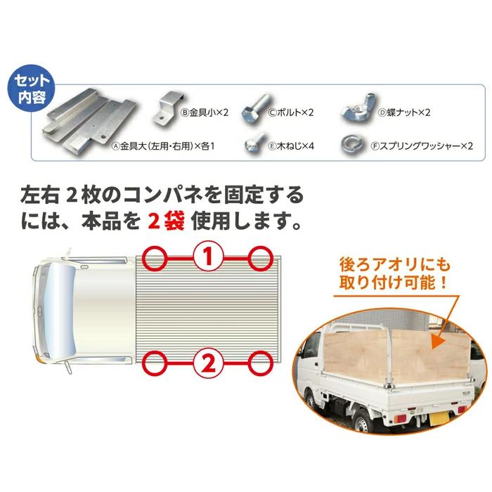 軽トラック用 荷台 コンパネ固定金具 アオリハイサポート 2袋セット