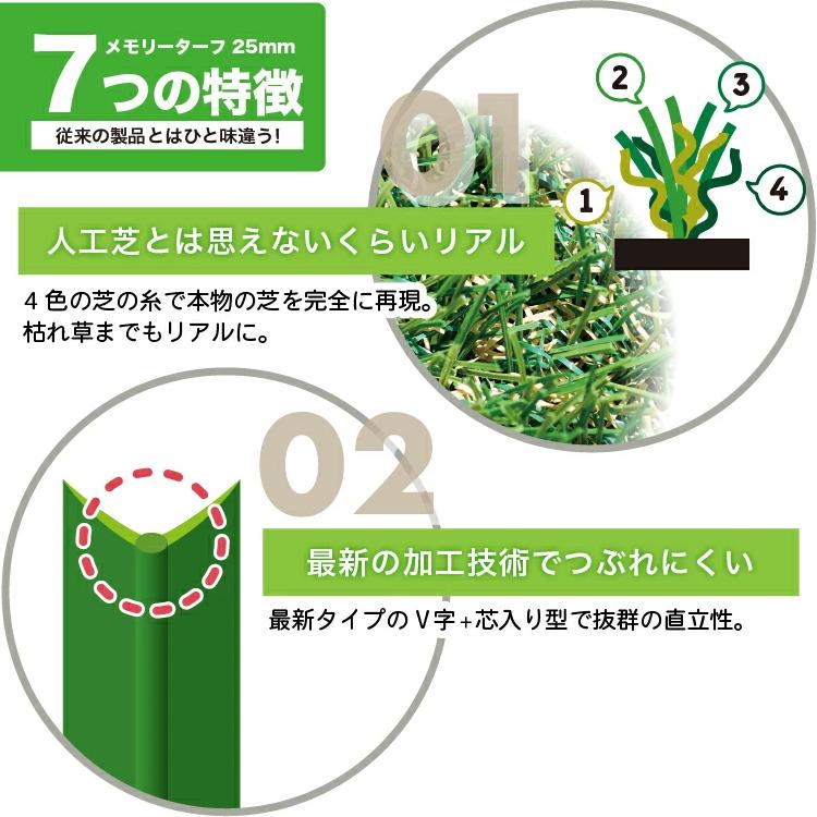 形状記憶 リアル 人工芝 メモリーターフ 芝丈25mm 1ｍ×10ｍ ロール 厚い 屋外 芝生の画像