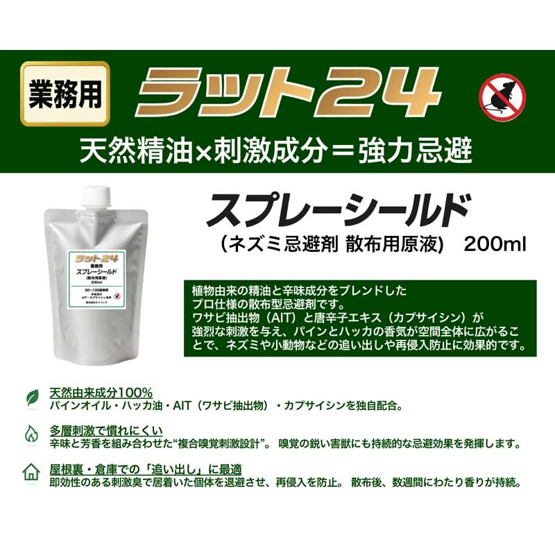 ネズミよけ 追い出し 天井裏 床下 忌避 害獣 対策 業務用 ラット24 スプレーシールド 200ml 原液_1