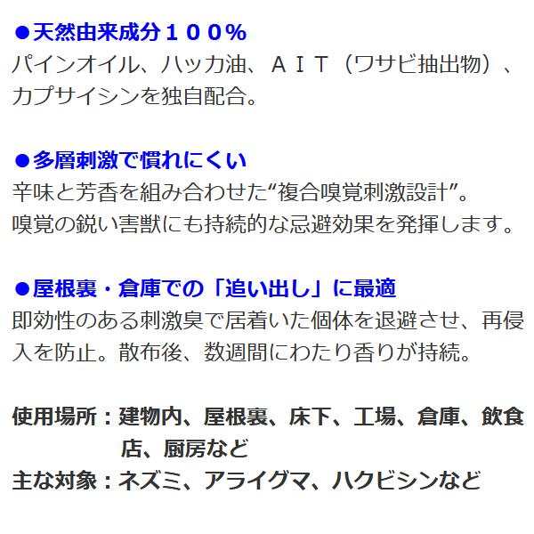 ネズミよけ 追い出し 天井裏 床下 忌避 害獣 対策 業務用 ラット24 スプレーシールド 200ml 原液_3