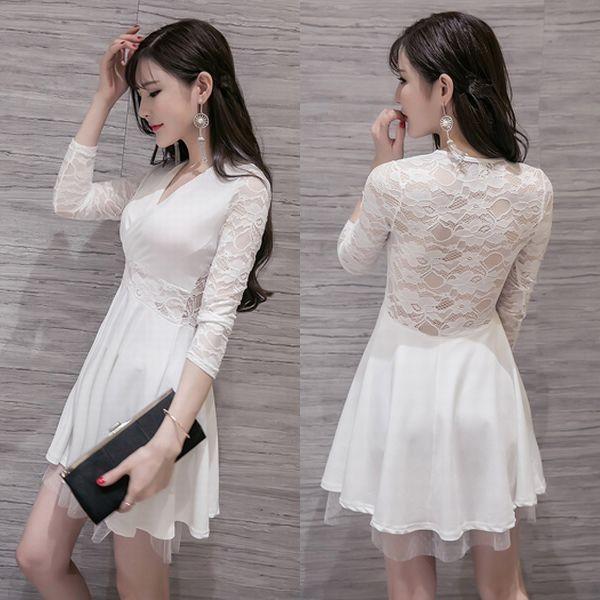 キャバドレス キャバ ドレス キャバクラ ミニドレス パーティードレス 白 ホワイト Aライン レース シースルー 長袖 ミニ ワンピ 29w Nd0029w Shop550 通販 Yahoo ショッピング