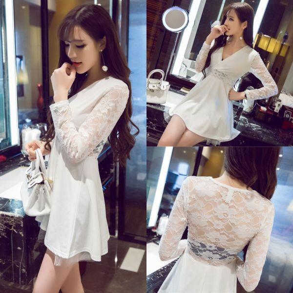 キャバドレス キャバ ドレス キャバクラ ミニドレス パーティードレス 白 ホワイト Aライン レース シースルー 長袖 ミニ ワンピ 29w Nd0029w Shop550 通販 Yahoo ショッピング