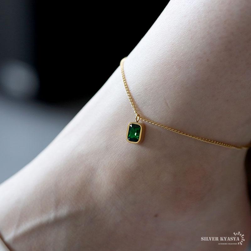 ステンレス ジルコニア アンクレット 一粒 チェーンアンクレット