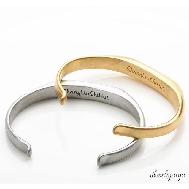 シンプル バングル シルバー ゴールド 印台 ブレスレット 艶消し
