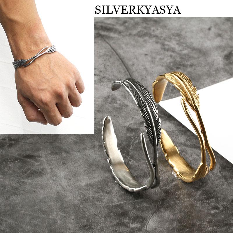 ステンレス ダブルフェザーバングル シルバー ブレスレット 銀色 ステンレス ダブルフェザーバングル シルバー ブレスレット 銀色