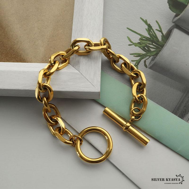 ステンレス マンテルブレスレット ごつめ 小豆 チェーンブレスレット