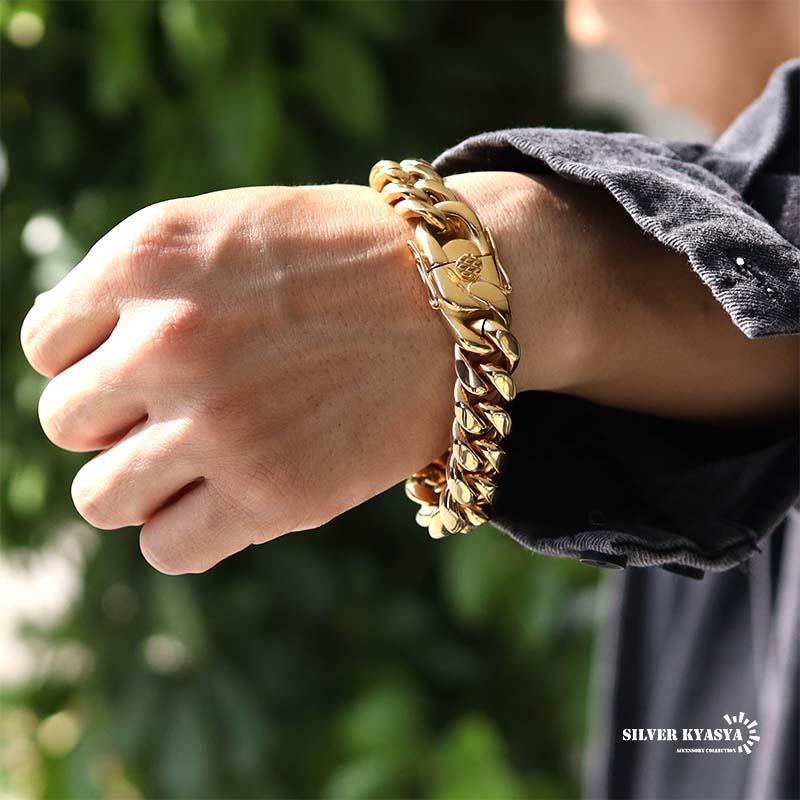 幅16mm 極太 チェーンブレスレット 18KGP 喜平チェーン