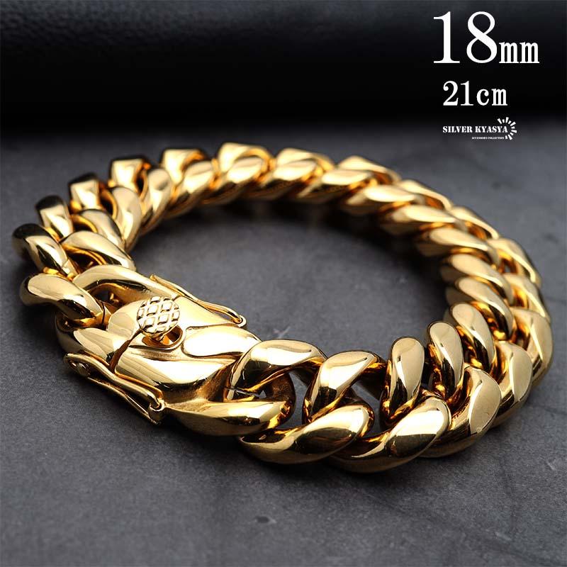 ステンレス 幅18mm 極太 チェーンブレスレット 18k gp 18金 喜平