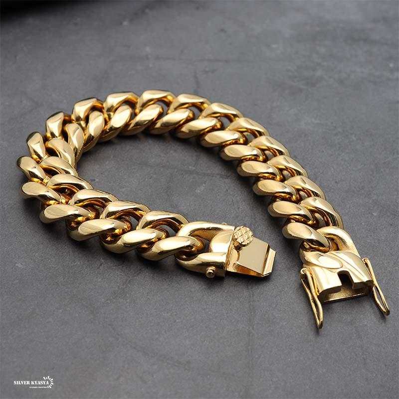 ステンレス 幅18mm 極太 チェーンブレスレット 18k gp 18金 喜平
