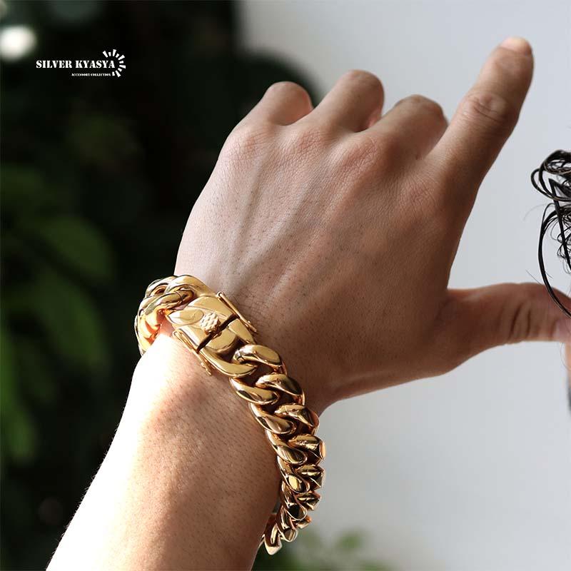 幅18mm 極太 チェーンブレスレット 18KGP 喜平チェーンブレスレット B