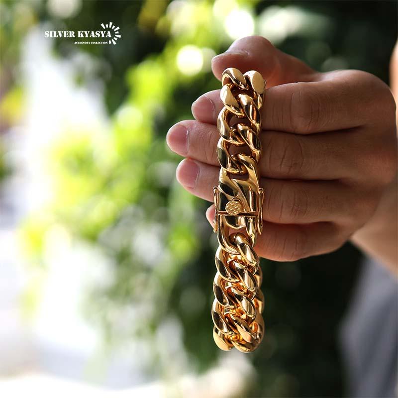 幅18mm 極太 チェーンブレスレット 18KGP 喜平チェーンブレスレット B