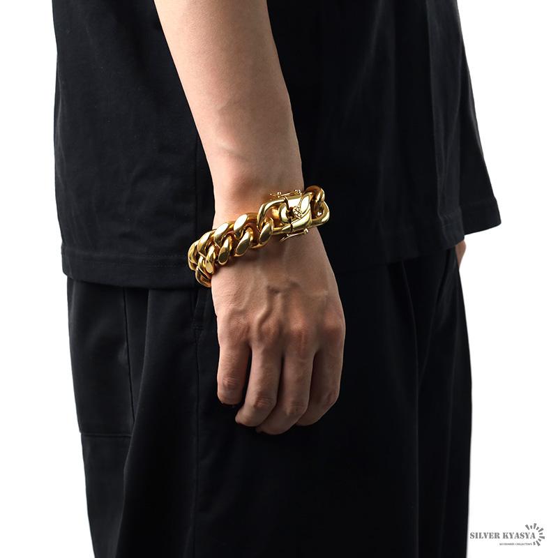 幅22mm ステンレス 喜平チェーンブレスレット 18KGP ゴールド 幅22mm ステンレス 喜平チェーンブレスレット 18KGP ゴールド