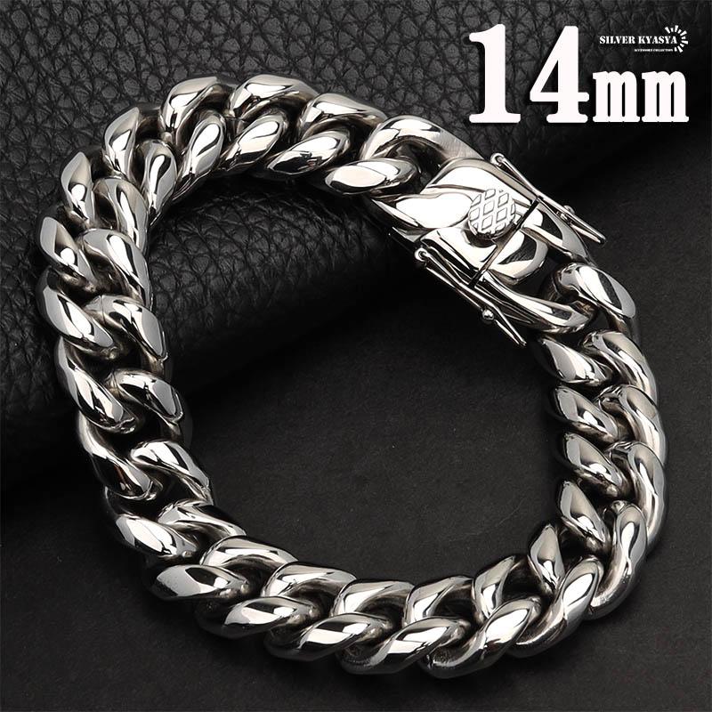 316L 幅14mm 太め メンズ ブレスレット シルバー 喜平チェーン B 316L 幅14mm 太め メンズ ブレスレット シルバー 喜平チェーン B