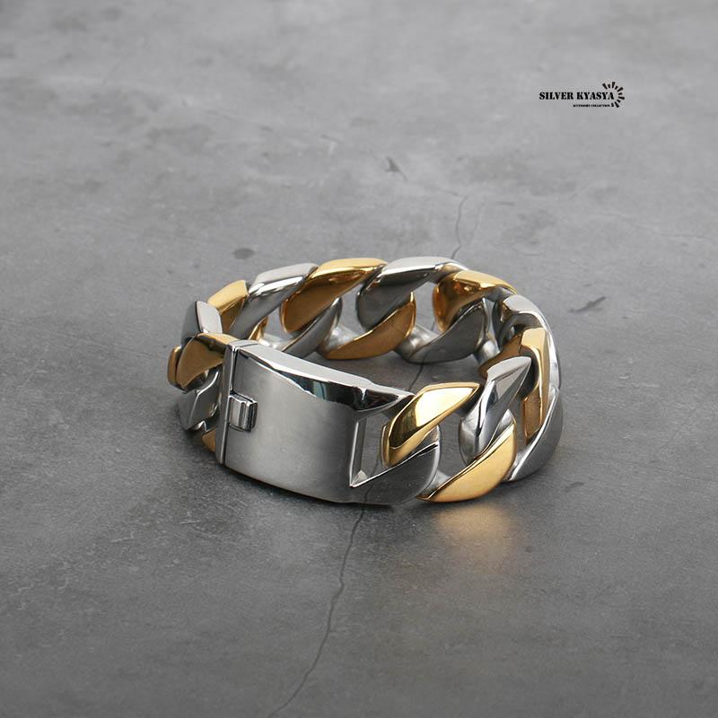 STAINLESS 幅23mm 極太 喜平ブレスレット 金 銀 ゴールド シルバー