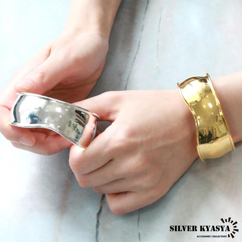 新品 送料無料ワイドバングル レディース ゴールド 幅広 シルバー 18K