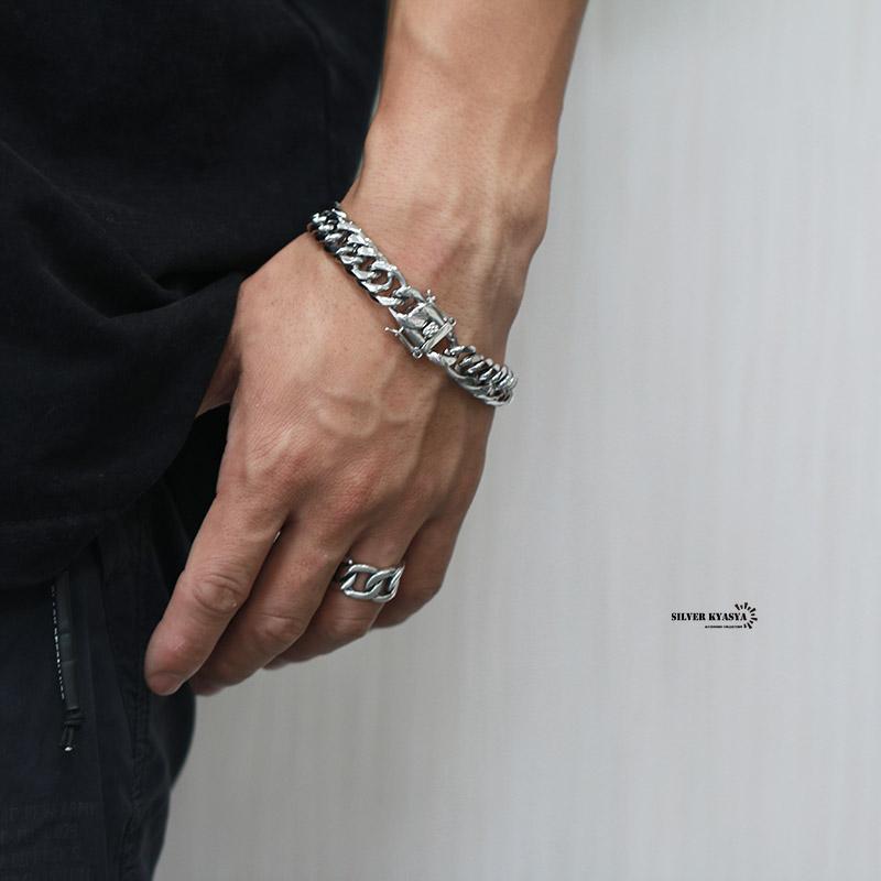 幅12mm STAINLESS STEEL シルバー ダブル喜平ブレスレット 差し込み式