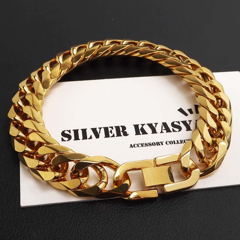14金ブレスレット　※訳あり　切れています ステンレス ダブル喜平ブレスレット 幅13mm チェーンブレスレット